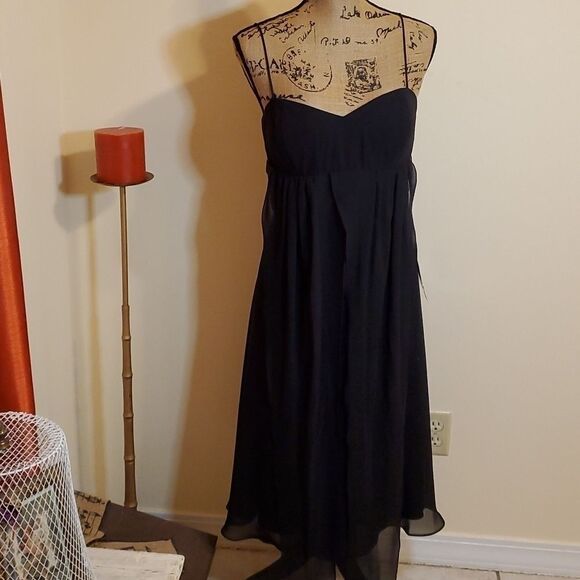 S.L. Fashions Black Halter Cocktail Dress | Chiffon Ties | Size 6 | 41" - Picture 5 of 13